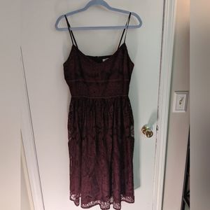 BB Dakota Strike It Lovely Lace Midi Dress in Fig, size 10